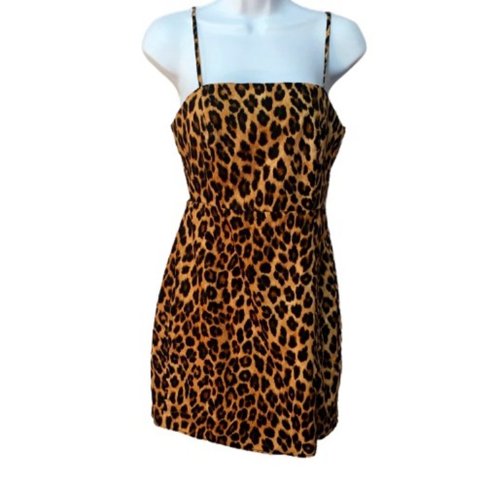 Zara Cheetah Print Spaghetti Strap Dress Zippered Back Size Small